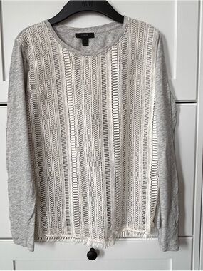 J. Crew Crochet Front Grey Pullover